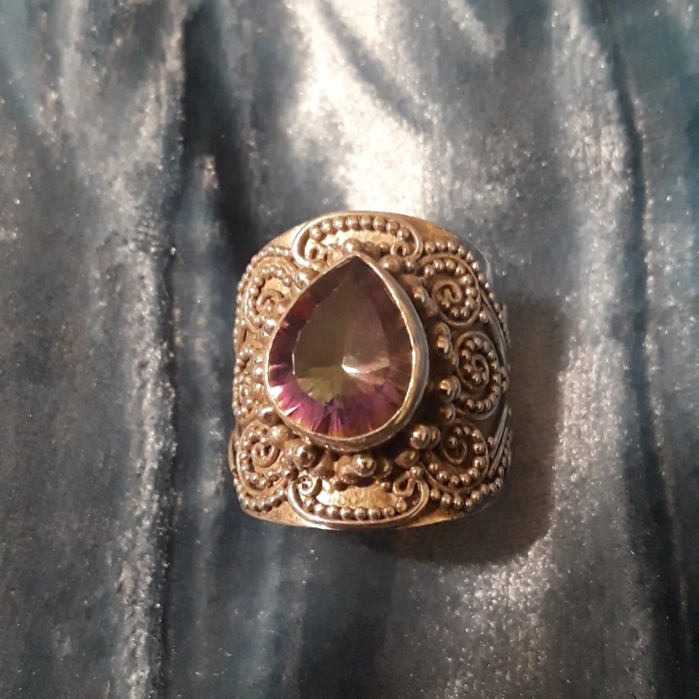 Mystic topaz Bali design Sterling silver teardrop ring sz 5.75 - Picture 9 of 12